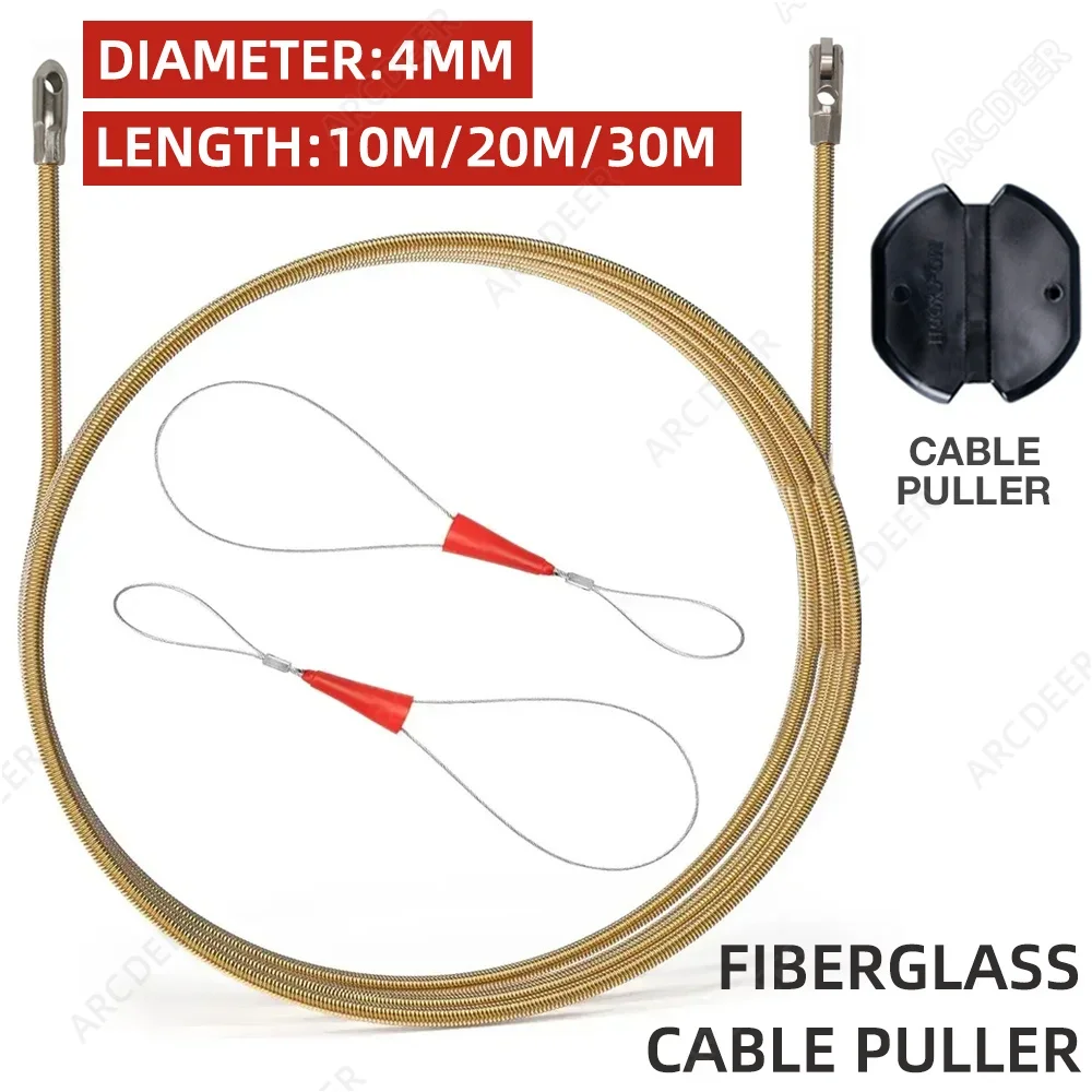 4mm Fiberglass Cable Puller 10m/20m/30m Duct Rodder Fish Tape Guide Device Electrician Wiring Installation Auxiliary Tool