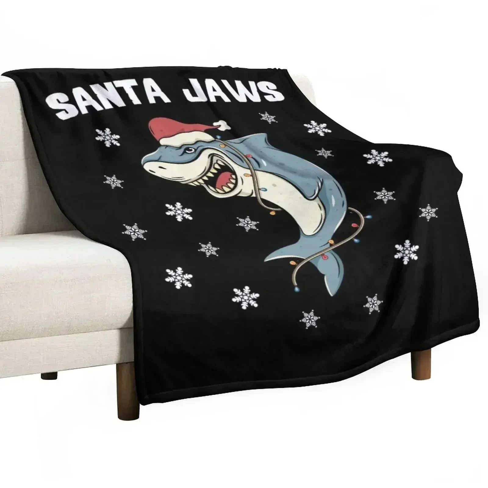 

Santa Shark Funny Christmas Shark with Lights and Hat Throw Blanket Travel Luxury Throw Blankets