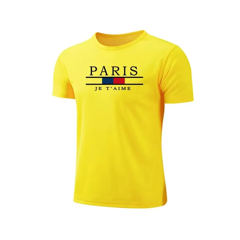 

2025 Men T Shirt Summer Paris Sports T Shirt 100%Cotton Breathable Quick Drying Tee Men Versatile Marathon Fitness Football Tops