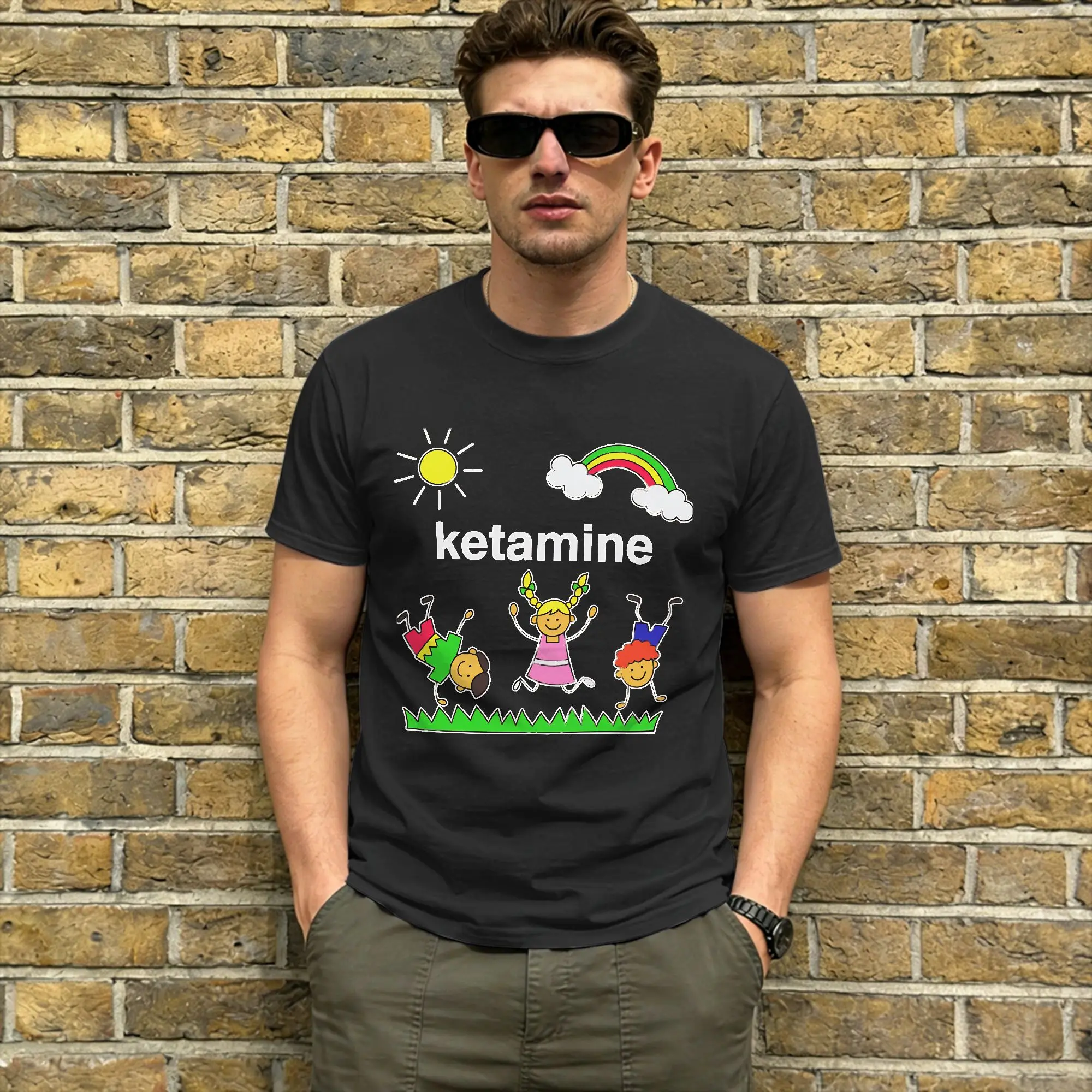 Amazing Rainbow Unicorn Ketamin Horse T-Shirt Men Crewneck Cotton T Shirt  Short Sleeve Tees Gift Idea Clothing