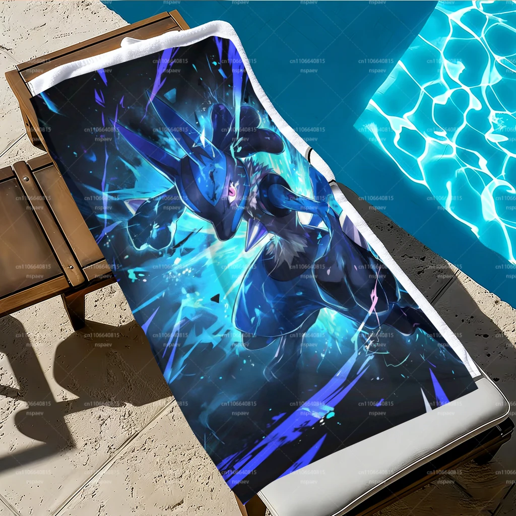 Lucario Pokemon Beach Towel, Cool Blue Aura Design, Ultra Soft Lightweight Towel for Pool & Travel view 2