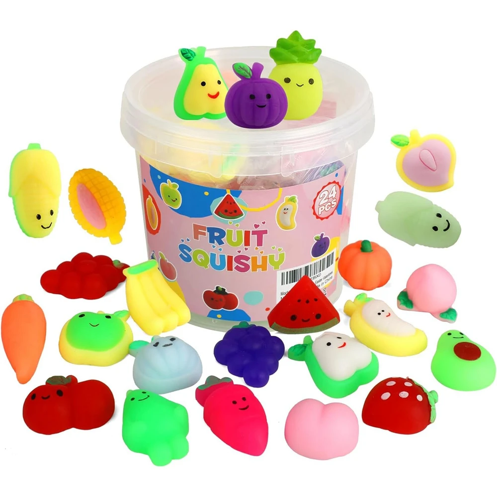 

12/36PCS Mini Kawaii Cute Fruit Vegetable Banana Grape Mochi Squishy Squeeze Squishies Toys Stress Relief Anxiety Party Favors