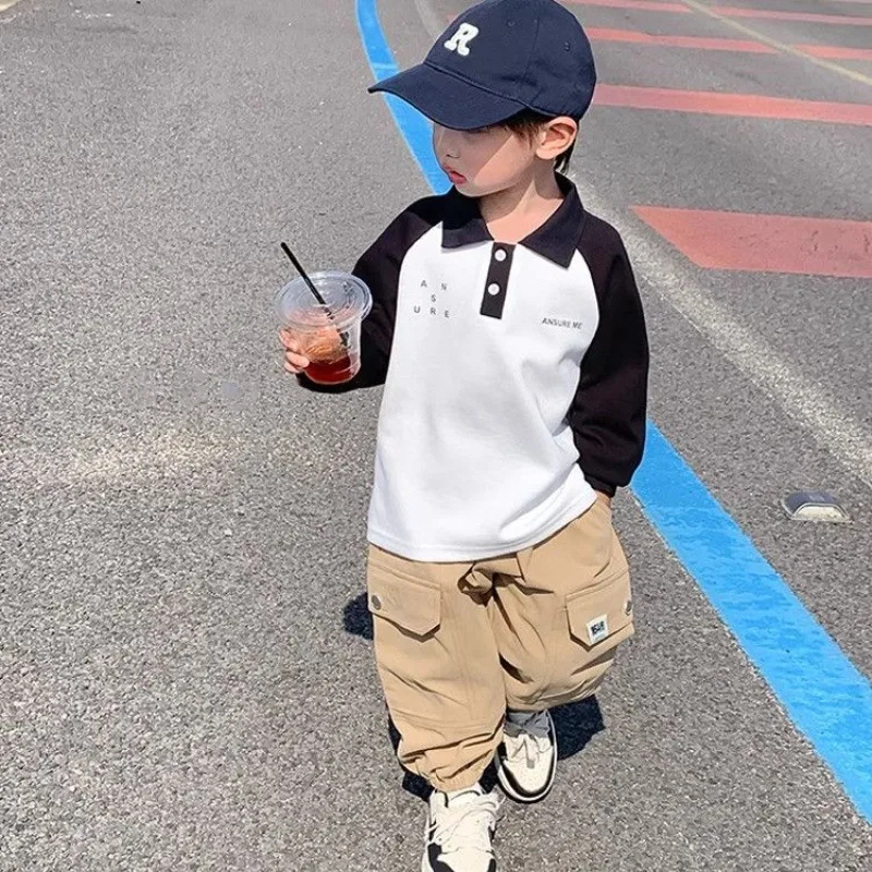 

Boys No Hood Long Sleeve Sweatshirt 2025 Autumn New Korean Style Middle Large Size Kids' Top