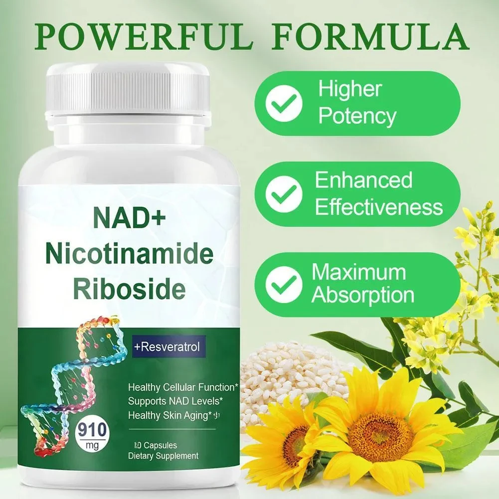 NAD supplement 910MG containing nicotinamide ribose - anti-aging and cell regeneration health 60 capsules