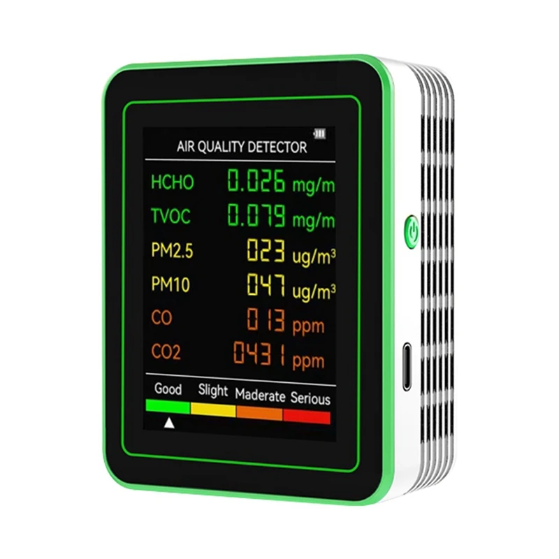 Air Quality Detector 6 In 1 Detector HCHO TVOC CO2 CO PM10 PM2.5 Meter Gases Detecting Intelligent