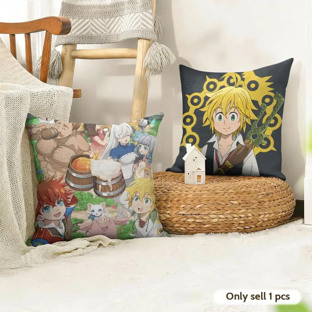 Anime 7 D-Deadly S-Sins Cushion Cover Natural Linen Organic Fabric Double-Sided Printing Room Sofa Decor Pillow Case