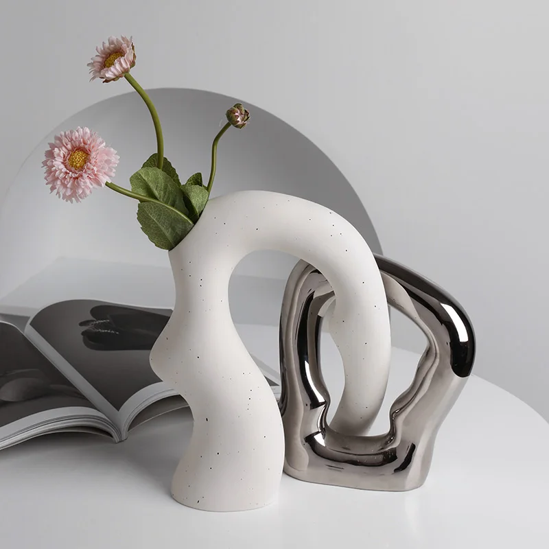 

Nordic White Ceramics Modern Creative Matte Vase Blue Flower Art Vases Home Office Living Room Decoration for Housewarming Gift