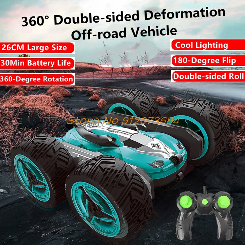 

26CM Super Large Size 4WD Remote Control Car 30Mins Double-sided Tumbling 360-Degree Rotation Cool Lighting RC Stunt Car Kid Toy