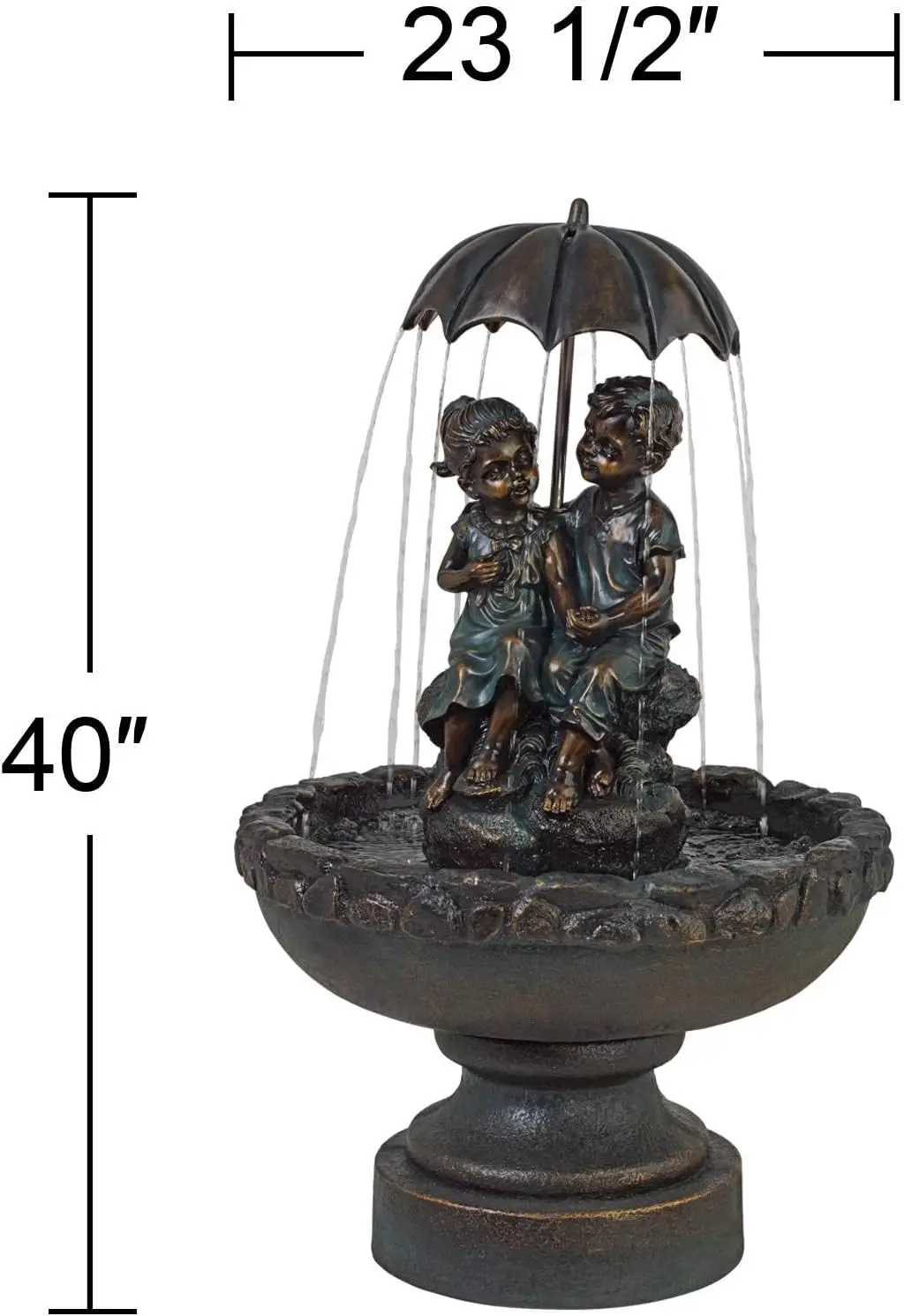 Boy and Girl Under Umbrella Outdoor Floor Water Fountain 40