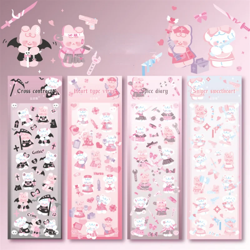 Mr. Paper 4 Styles Kawaii Animal Stickers Creative Bear Cute Rabbit Hand Account Material Decoration Stationery Stickers