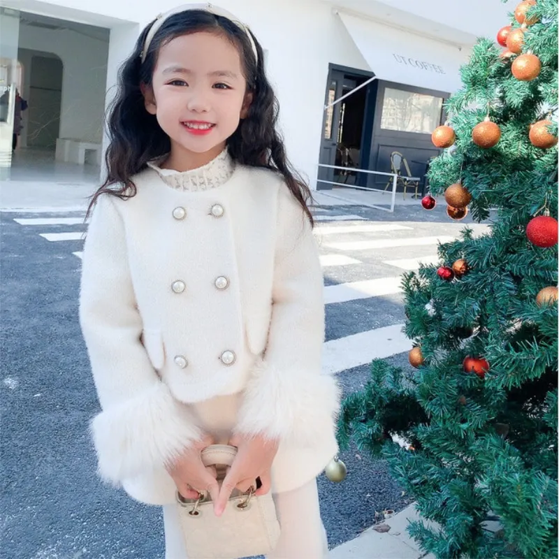 Fashion Baby Girl Princess Cotton Clothing Set Long Sleeve Fur Jacket+Skirt 2PCS Infant Toddler Child Elegant Baby Clothes 1-14Y