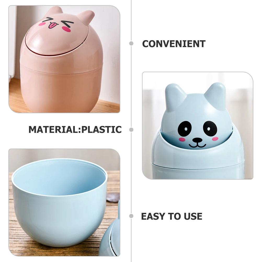 

2pcs Mini Trash Can Blue Pink Desktop Cans Small Lid Bathroom Bedroom Office Space Saving Pop Up Design Garbage Tissue Storage