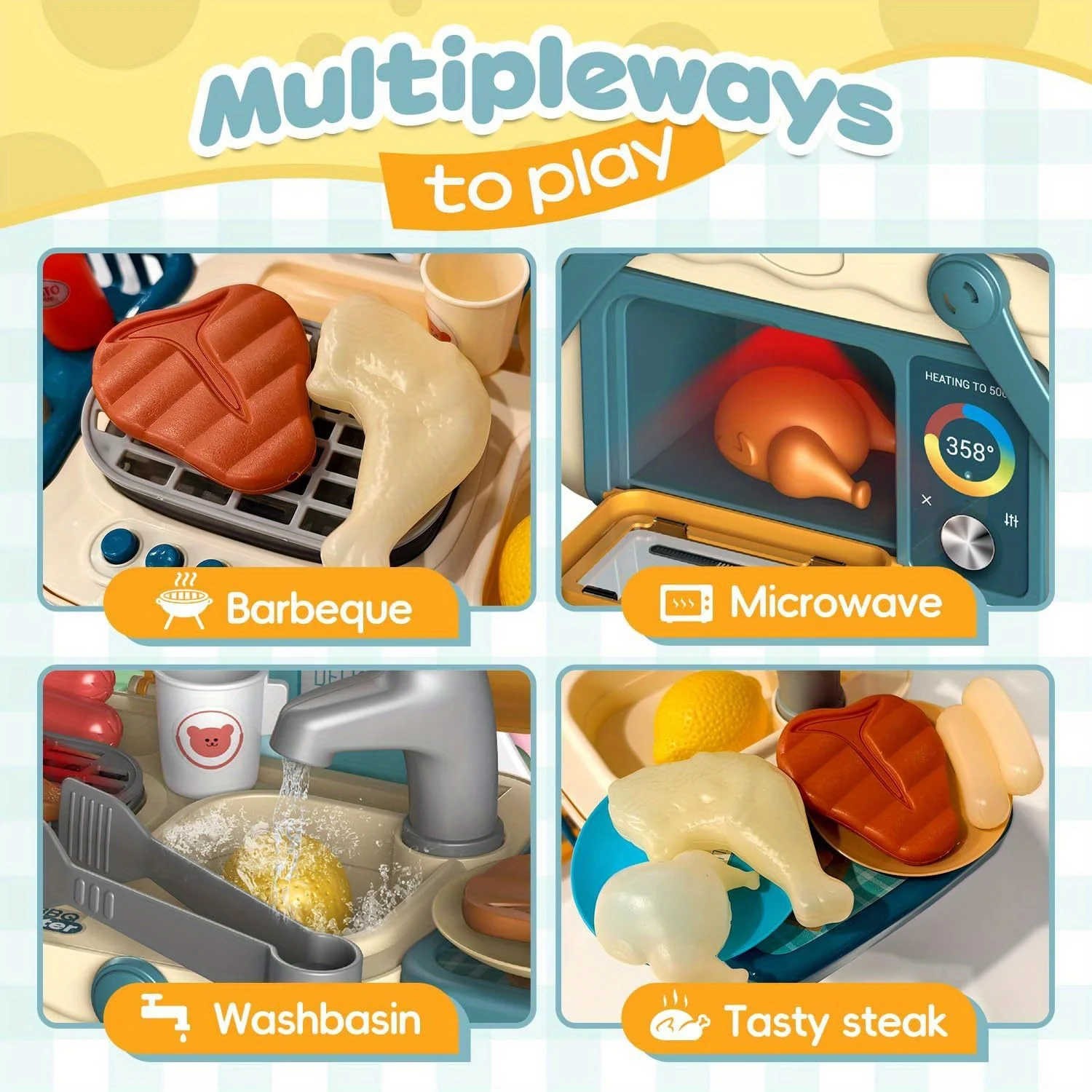 Kids Play Kitchen Toys,Barbecue Play Set with Sounds Lights and Running Water,Simulation Kitchen Toys BBQ Role Play Kit for Kids