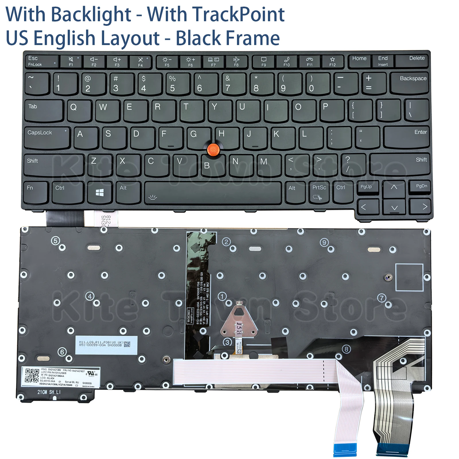 New US Layout Laptop Keyboard Backlit for Lenovo Thinkpad X13 Gen 2 with TrackPoint