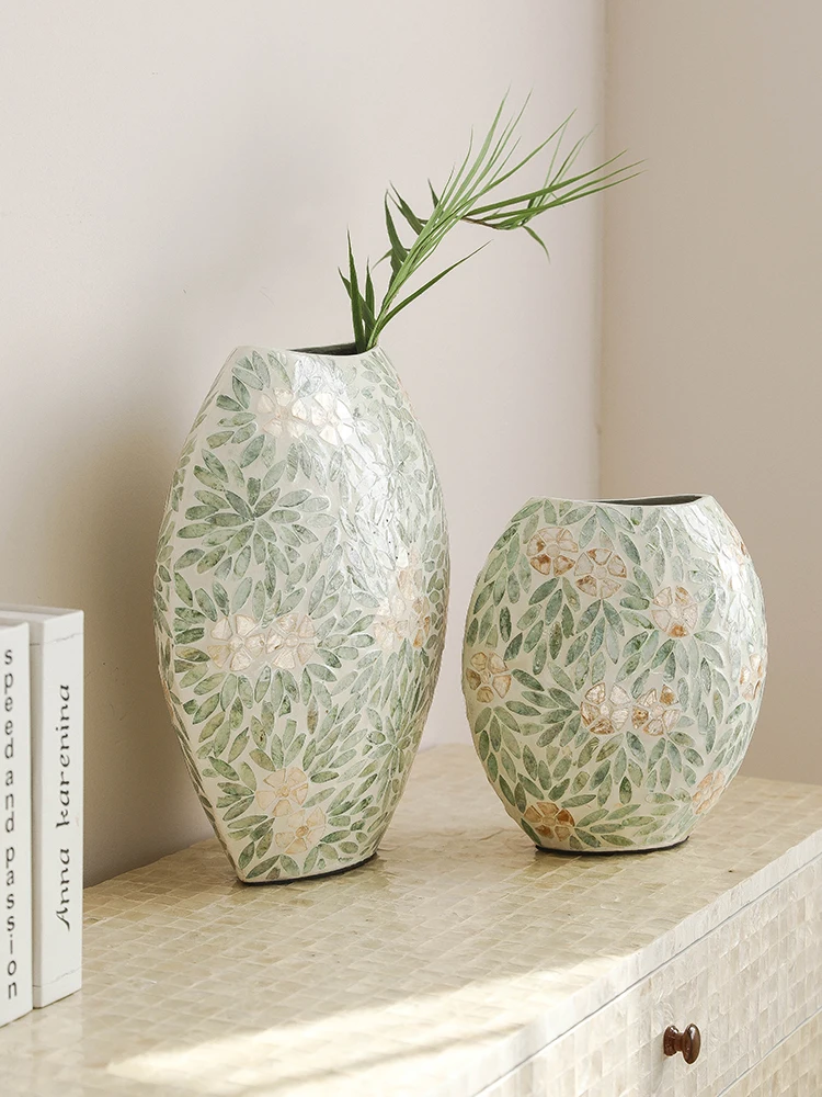 French Luxury Handmade Seashell Vase Creative Tabletop Flower Arranger Home Decor for Living Room