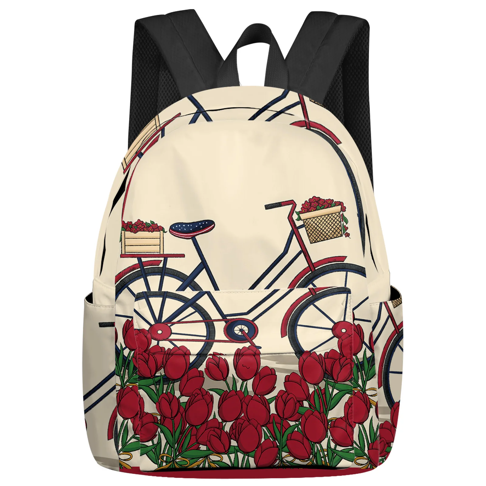 Tulip Flower Bicycle Women Man Backpacks Waterproof Travel School Backpack For Student Boys Girls Laptop Book Pack Mochilas