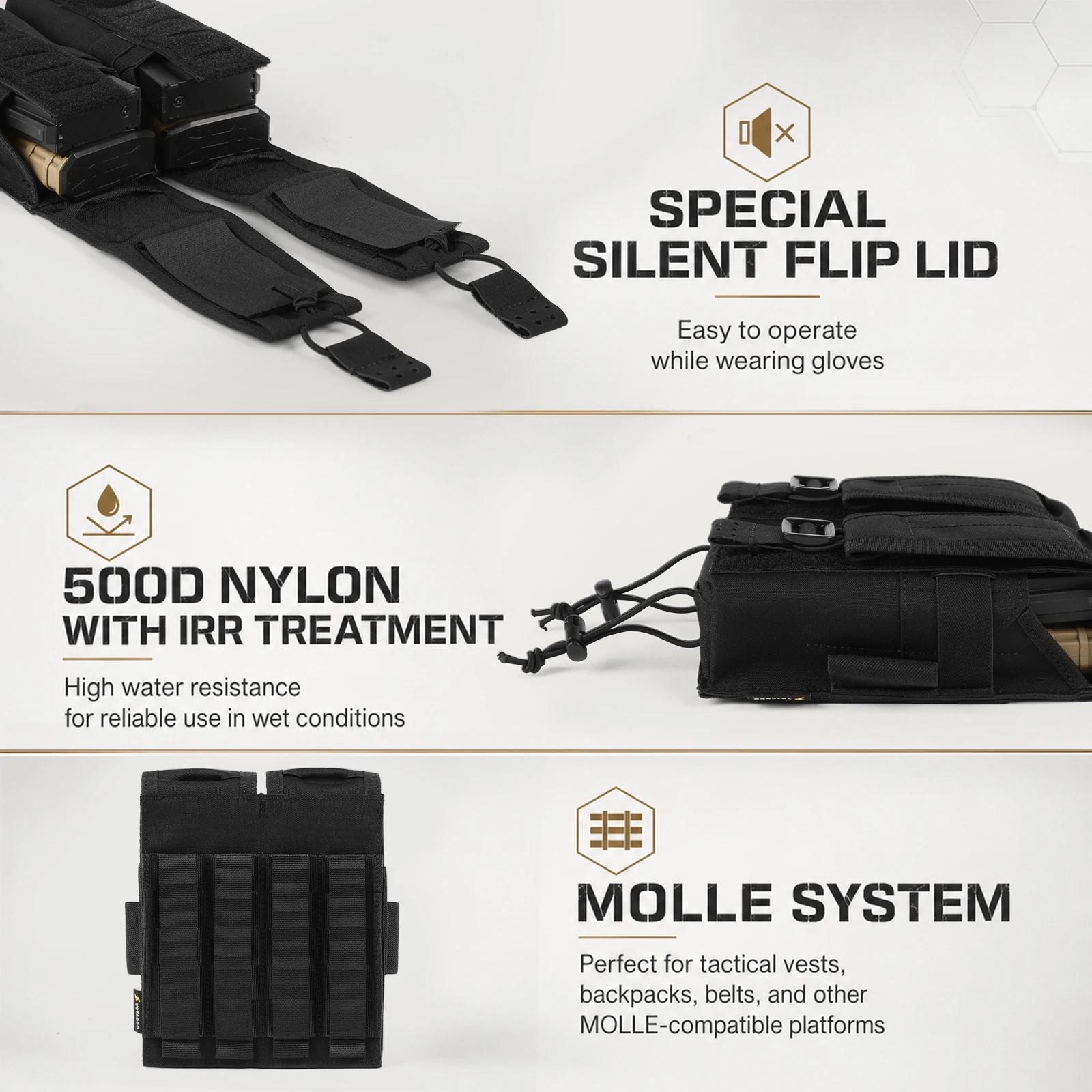 VOTAGOO AK Magazintasche Dual Molle Taktische Magazintasche für Outdoor Airsoft Jagd Schießweste Träger – Detail 4