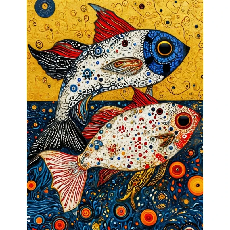 500/1000/1200/2000 PCS Jigsaw Puzzles Two Abstract Fish Family Activity Games for Gameroom Bedroom Gift Home Decor