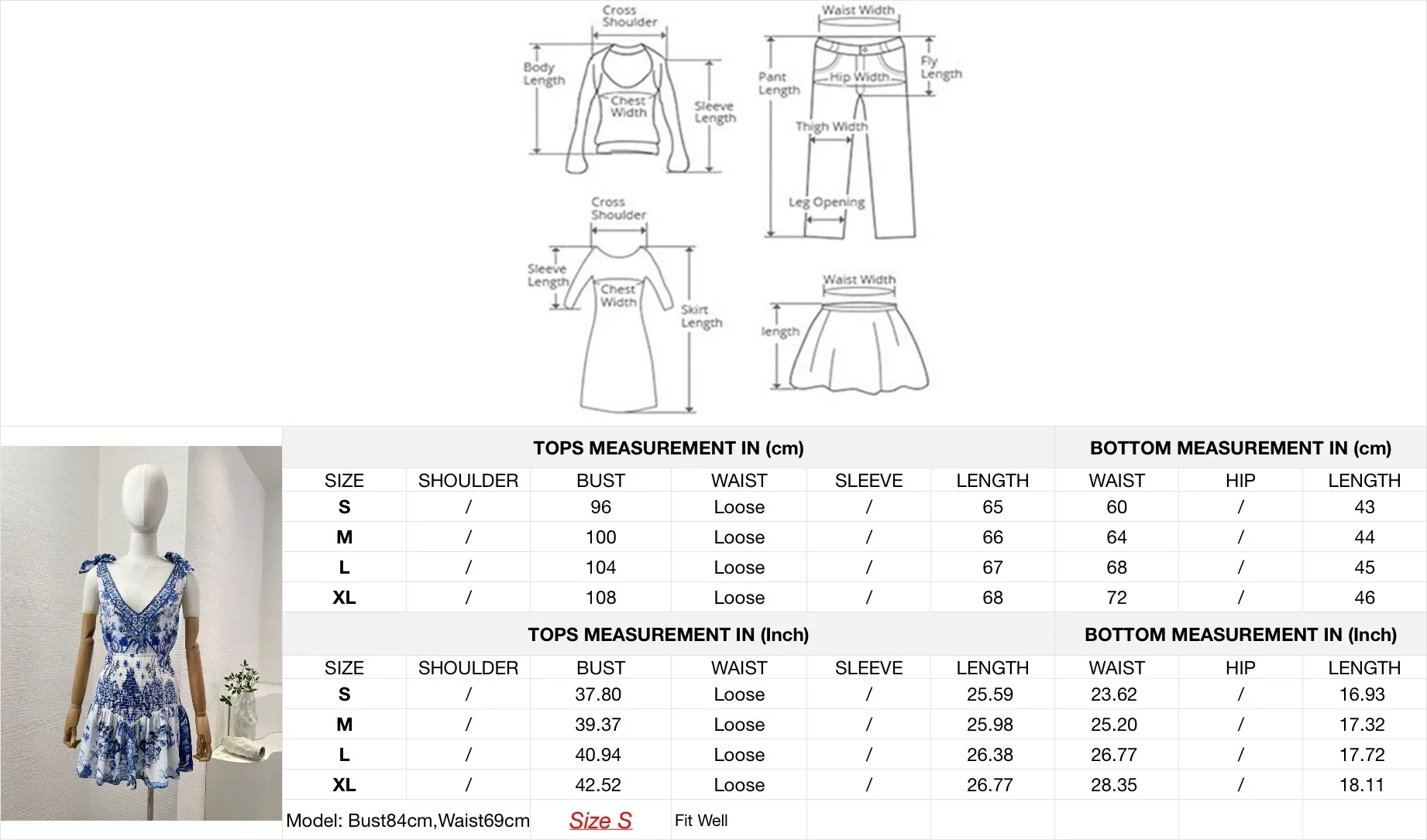 Ensemble chemisier et jupe en Y à col en V profond pour femme, bleu pur, porcelaine blanche, imprimé floral, diamants, document, haute qualité