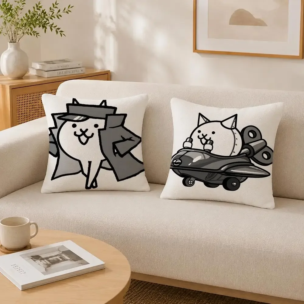 Game The Battle Cats Cushion Cover Soft Fluffy Short Plush  Pillow Case Throw Decorative for Sofa Bedroom Home Decor