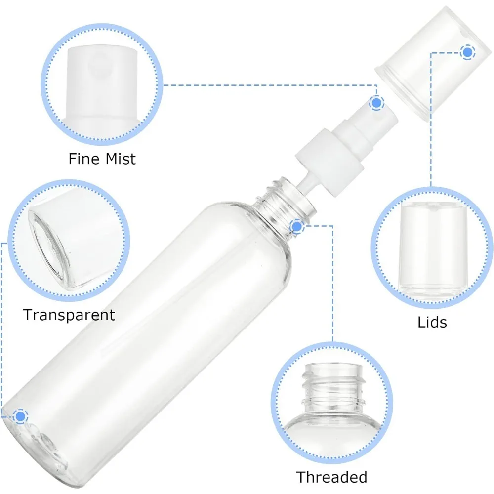 휴대용 투명 플라스틱 무화기 화장품 향수 빈 용기, 리필 가능한 스프레이 병, 10, 30, 50, 60, 100ml, 10 개