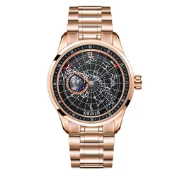 OBLVLO Top Brand Rose Gold Stainless Steel Automatic Mechanical Watch for Men Luminous Earth Star Watch Waterproof GC