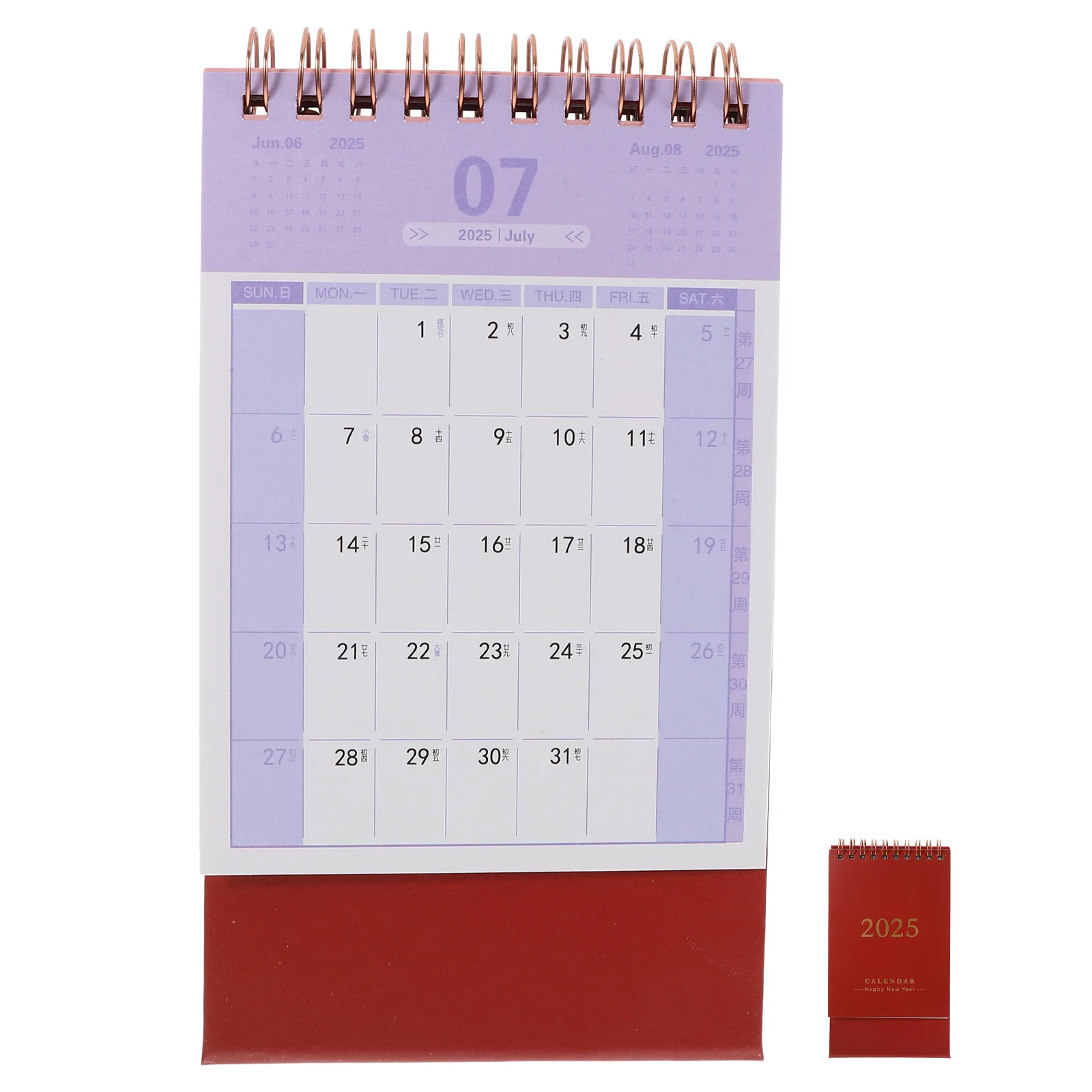 

Desk Calendar July 2024 to Dec 2025 Mini Flip Chinese Freestanding Monthly Scheduler for Office Home School Red