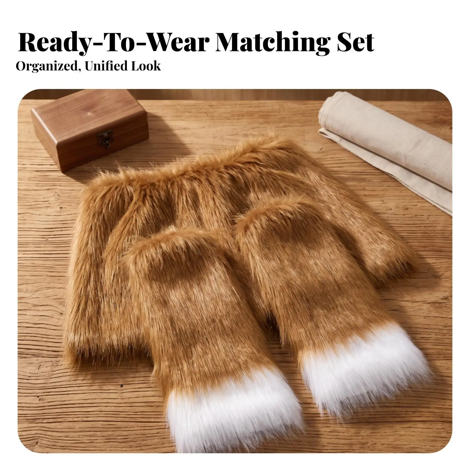 Fuzzy Faux Fox Fur Leg Cover Skirt Set for Cosplay Halloween Party Photo Shoot Women Girls Playful Costume