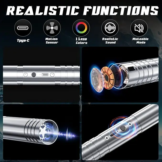 ของเล่นไลท์เซเบอร์ โลหะ 15 สี ชาร์จ USB โหมดเสียง 3 โหมดพร้อมเอฟเฟกต์กระพริบ เหมาะสําหรับงานปาร์ตี้ วันฮาโลวีน