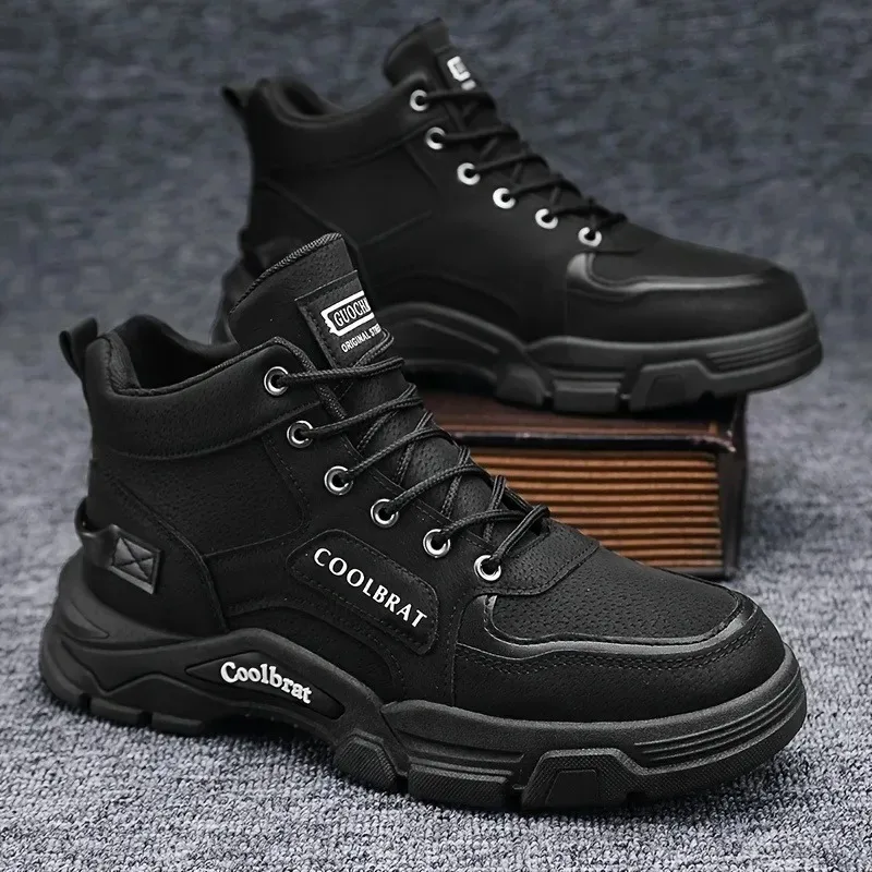 Mens High Top Boots Classic Lace Up Ankle Boots Fashion Leather Casual Boots for Men Non Slip Platform Booties Botas Para Hombre