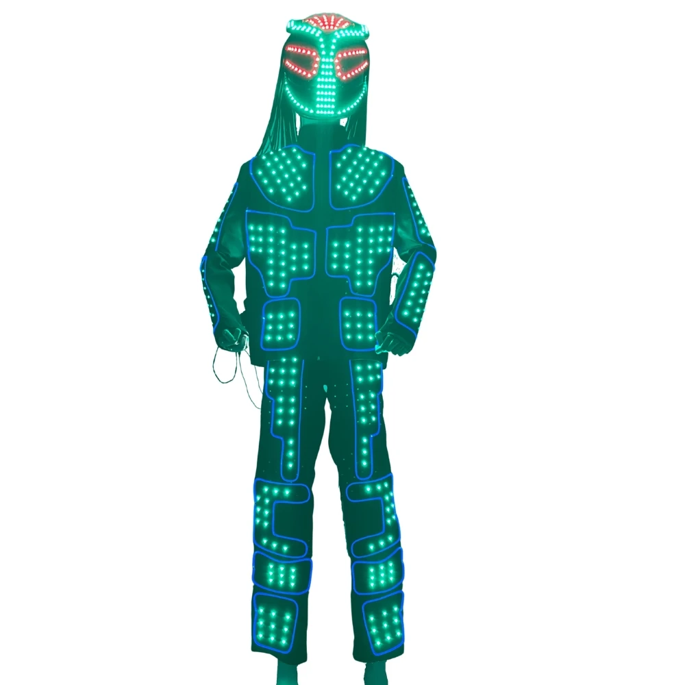 Light Party Robot Adult Suit Costume Stage Dance Nightclub Bar Light Show Dance LED Clothes With Helmet