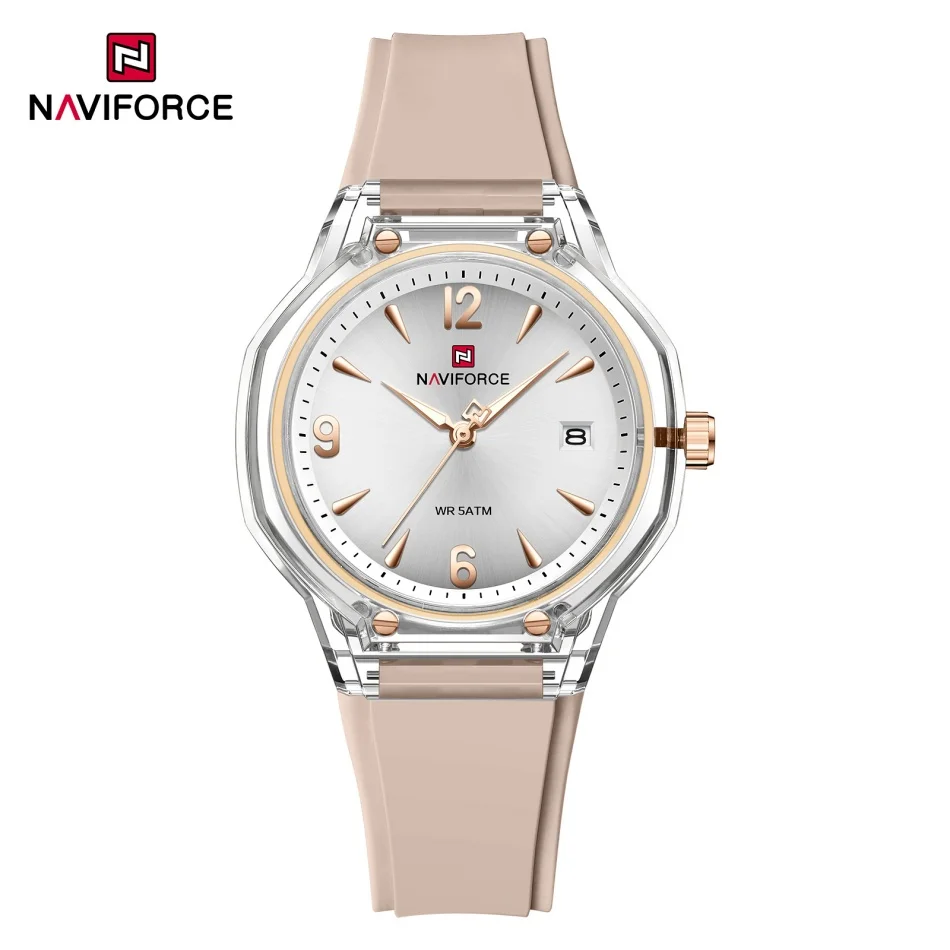 

NAVIFORCE 5ATM Waterproof Ladies Fashionable Silicone Strap Watch with Luminous Pointer Display Night Glow Women's Watches Gifts