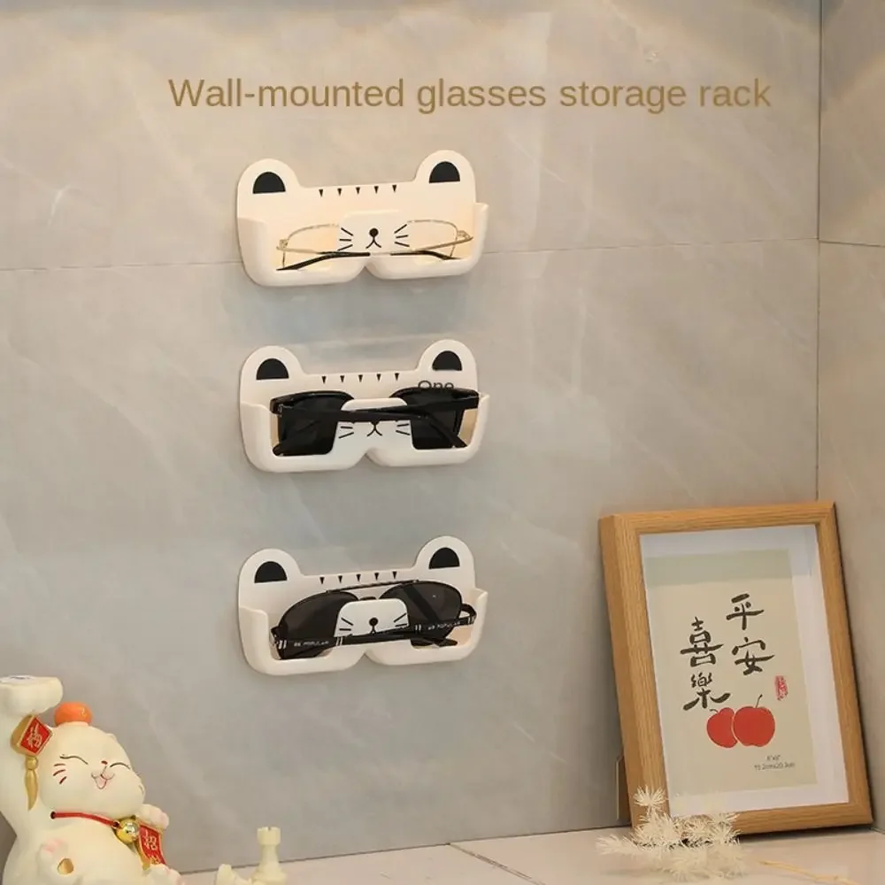 Cute Cat Sun-glasses Display Holder Punch-free Wardrobe Decoration Glasses Showcase Home Tidying Wall Mounted Sunglass Organizer