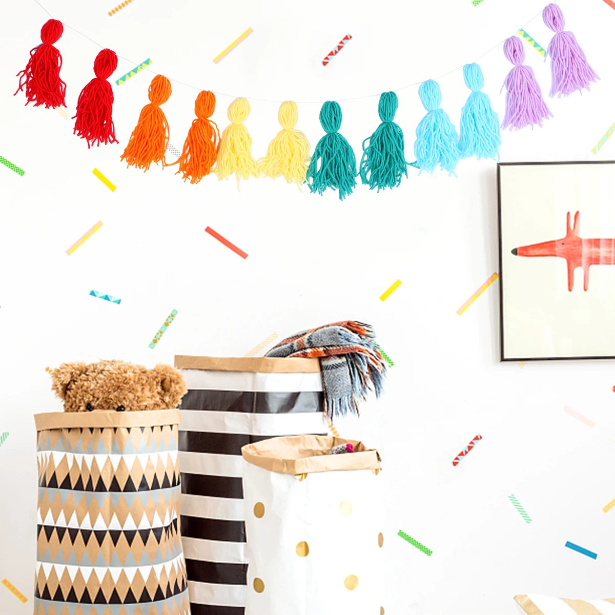 

Rainbow Woolen Yarn Hanging Colorful Tassel String Room Banner Party Home Decoration Lightweight Soft Touch