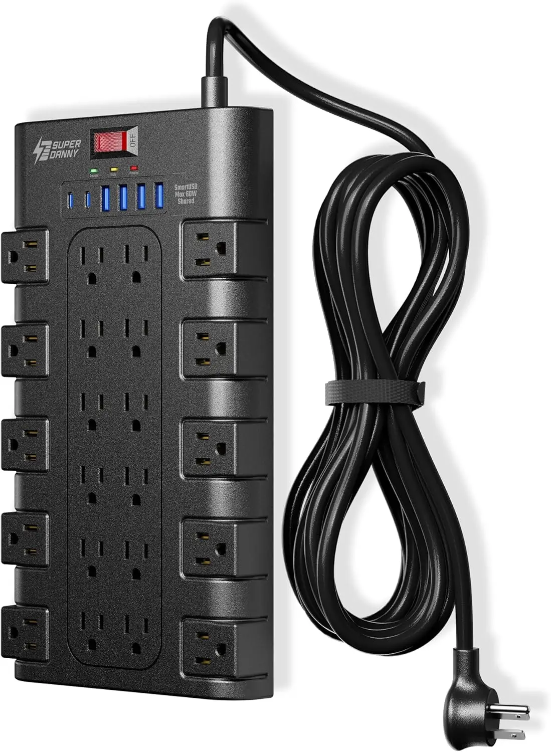 22-Outlet Surge Protector with 45W USB-C Fast Charging, 6.5Ft Cord for Home Streaming