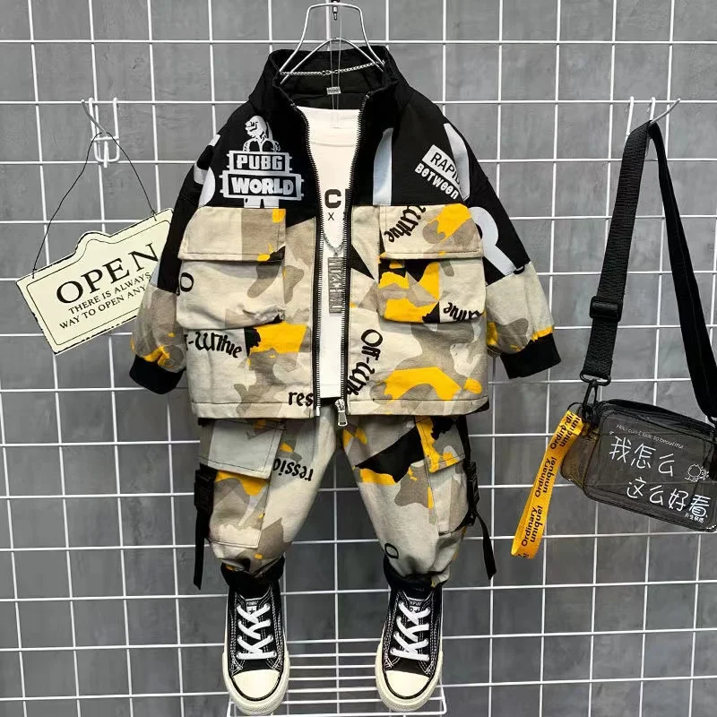 2024 Boys Babys Sets Fashion Jacket Letter Boy Clothing Suit Teenager Children Korean Coats Tops + Pants Cotton 2 3 6 8 10 year