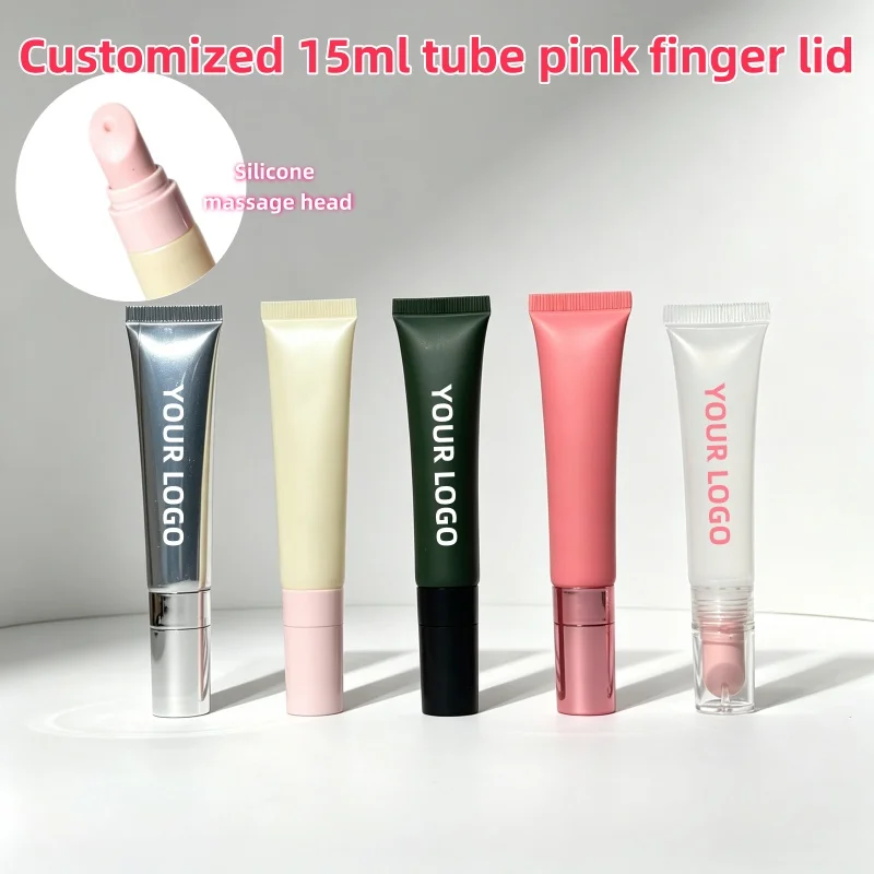 【Logo Custom】50Pcs Wholesale Customized Logo Supplier 15ml Tube Pink Finger Lid Color Cosmetics Squeezing Tube