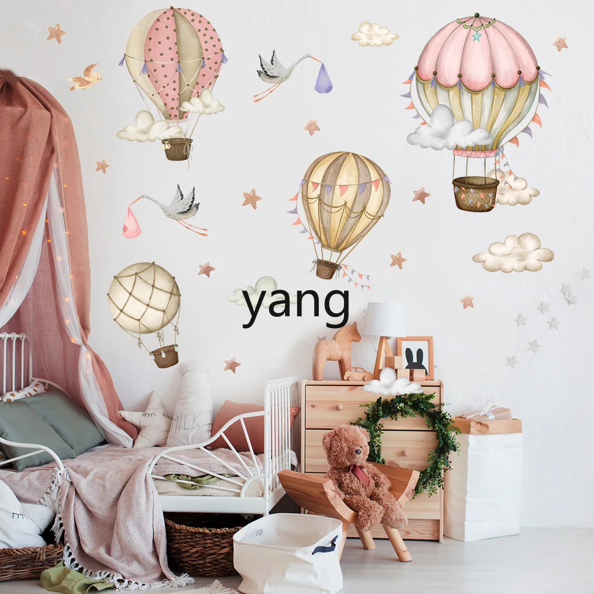 LMM cute cartoon cloud hot air balloon sticker wall sticker self-adhesive living room bedside wall