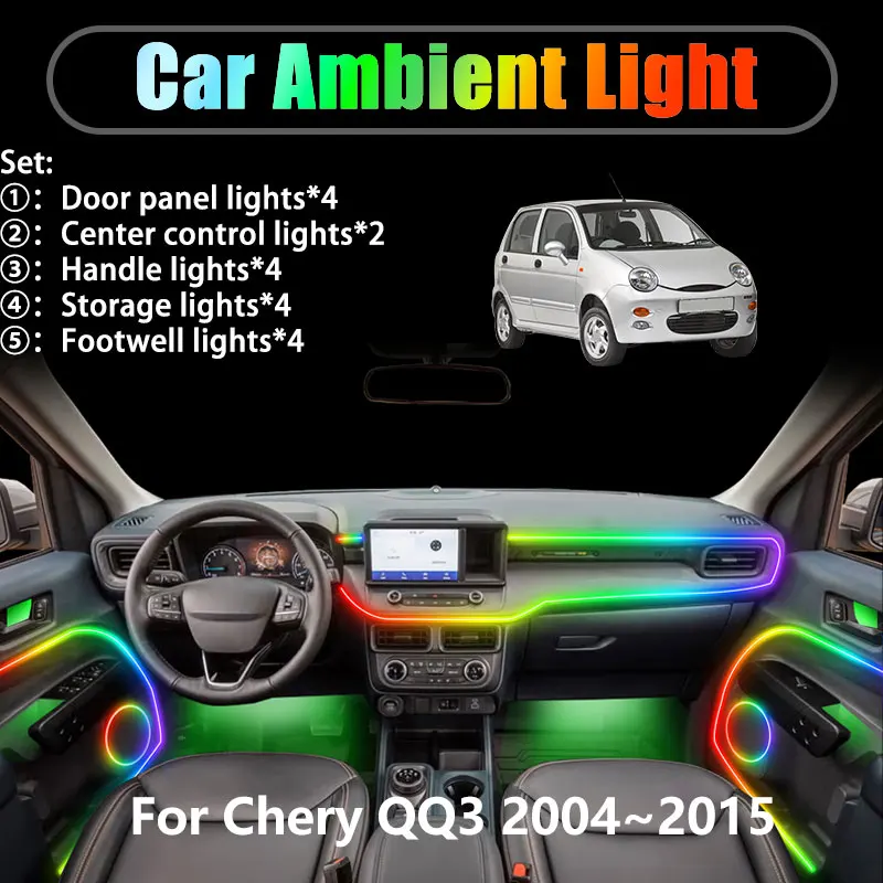 

For Chery QQ3 2004~2015 MK1 IQ Sweet S11 2/18 in 1 Car ambient lighting Led trunk interior led lights USB RGB Ensemble Streamer