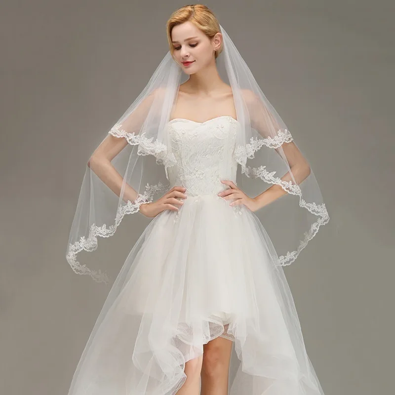 

2022 New Simple Wedding Dress Headveil White Short Lace Veil Ivory Bridal Headpiece