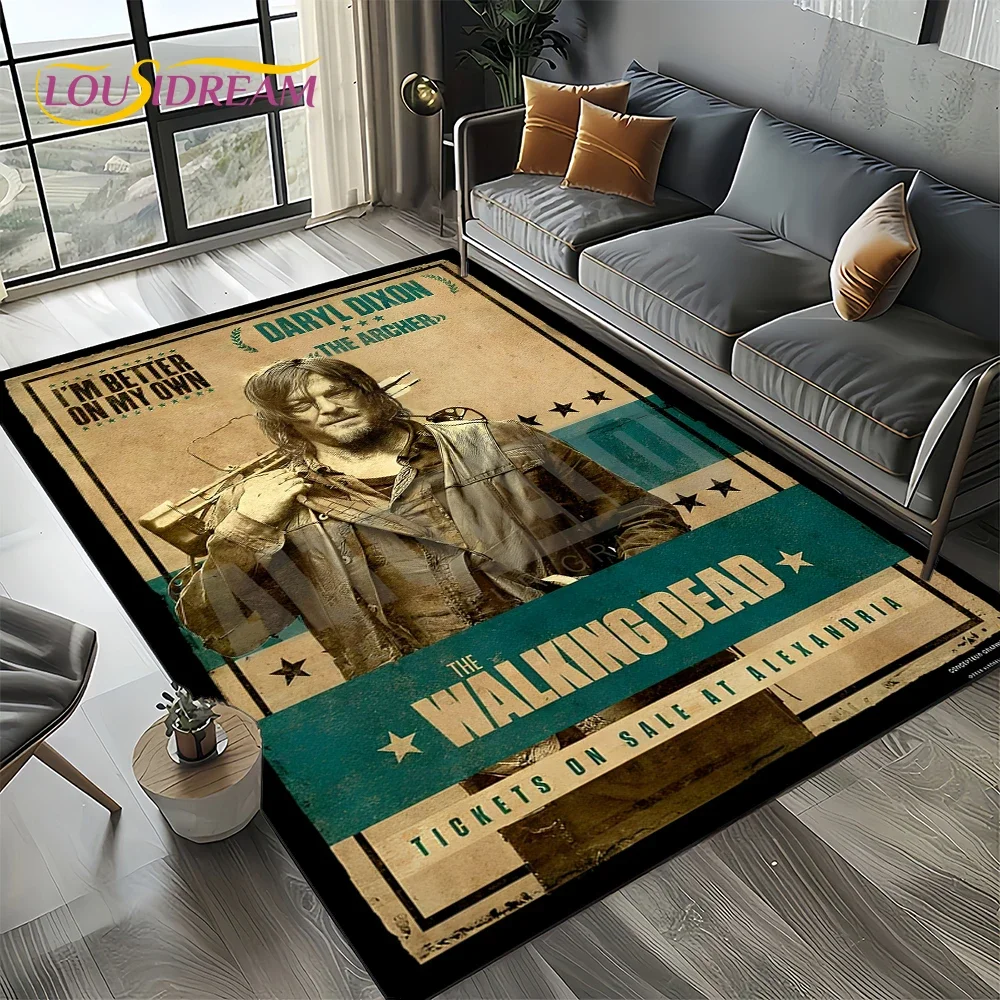 TWD Walking Dead Rick Daryl Horror TV Carpet Rug for Living Room Bedroom Home Sofa Decoration,Kids Area Rug Non-slip Floor Mat