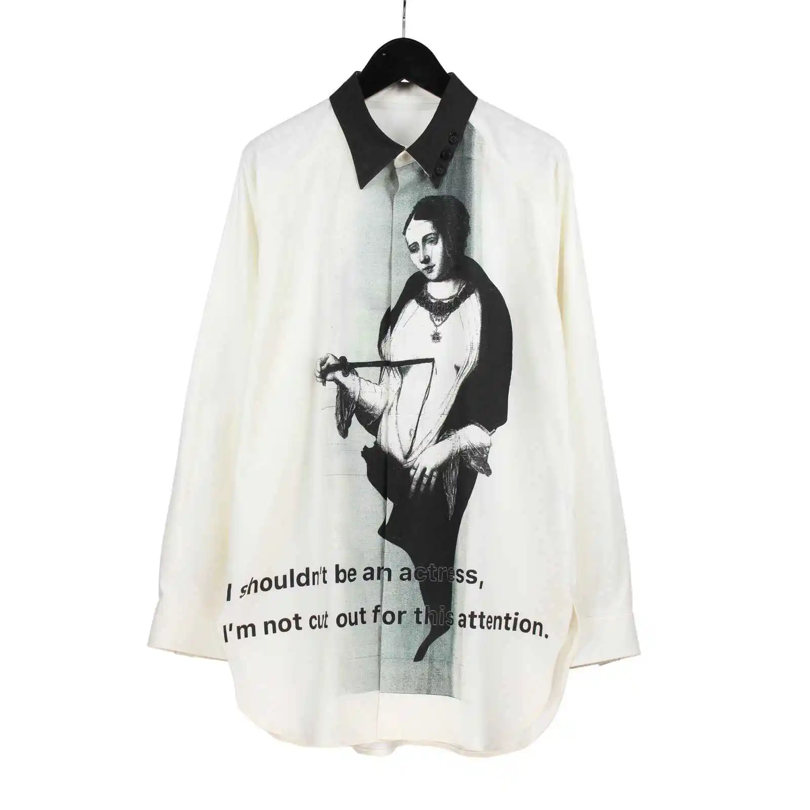 TOP-YAMAMOTO Japanese original design Dark minority white loose long-sleeved printed shirt