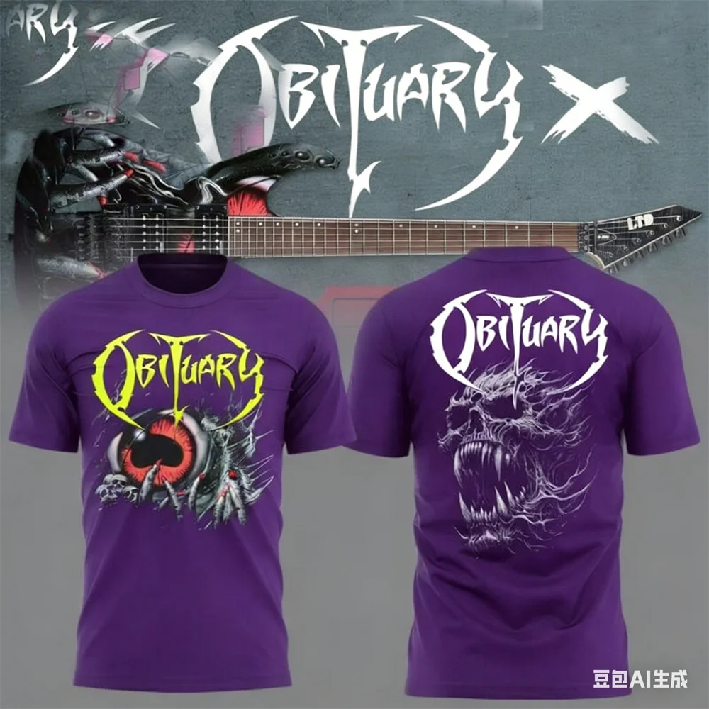 Summer men's T-shirt New Rock Obituary Band skulls Print T-shirt Men Women Fashion Oversized Short Sleeve Tshirt Graphic T-shirt view 6