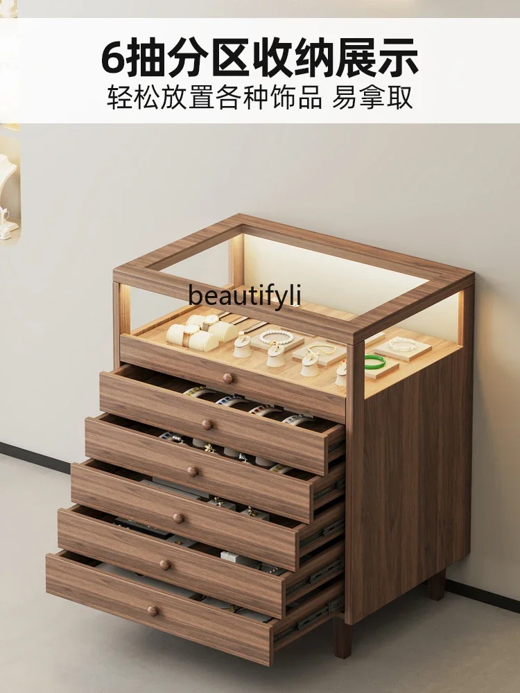 Solid Wood Jewelry Display Cabinet Jewelry Store Necklace Showcase Jade Relics Zhongdao Table Glass Storage