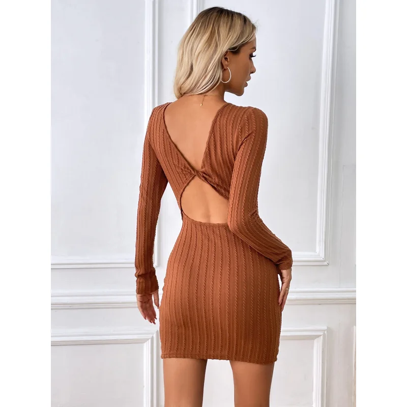 

YQ1-Autumn and Winter NewinsSlim Fit Elegant Textured Knit Sexy Backless Hip Dress