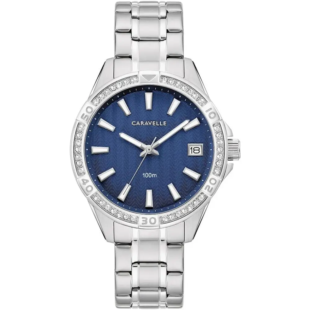 

Женские часы Caravelle by Bulova Aqualuxx с кристаллами и кварцевым механизмом, из нержавеющей стали, водонепроницаемые до 100 метров.