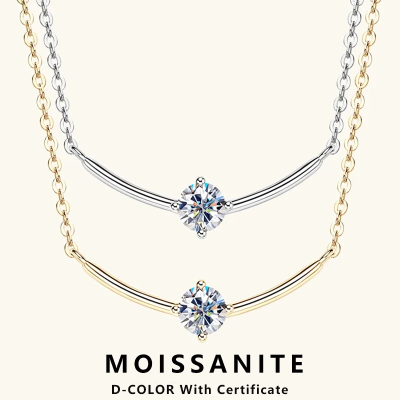 Lnngy Minimalist Choker Necklace For Women 925 Sterling Silver 5mm 0.5ct Moissanite Pendant Necklace Delicate Daily Jewelry Gift