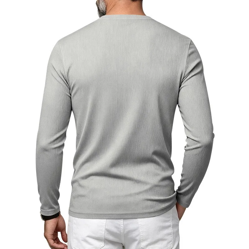 Herren Einteiliges Herbst- und Winter-Unterhemd mit V-Ausschnitt, Lässiges Loses Strick-Langarm-T-Shirt, Weiches und Dehnbares Basic-Layering-Oberteil – Detail 11