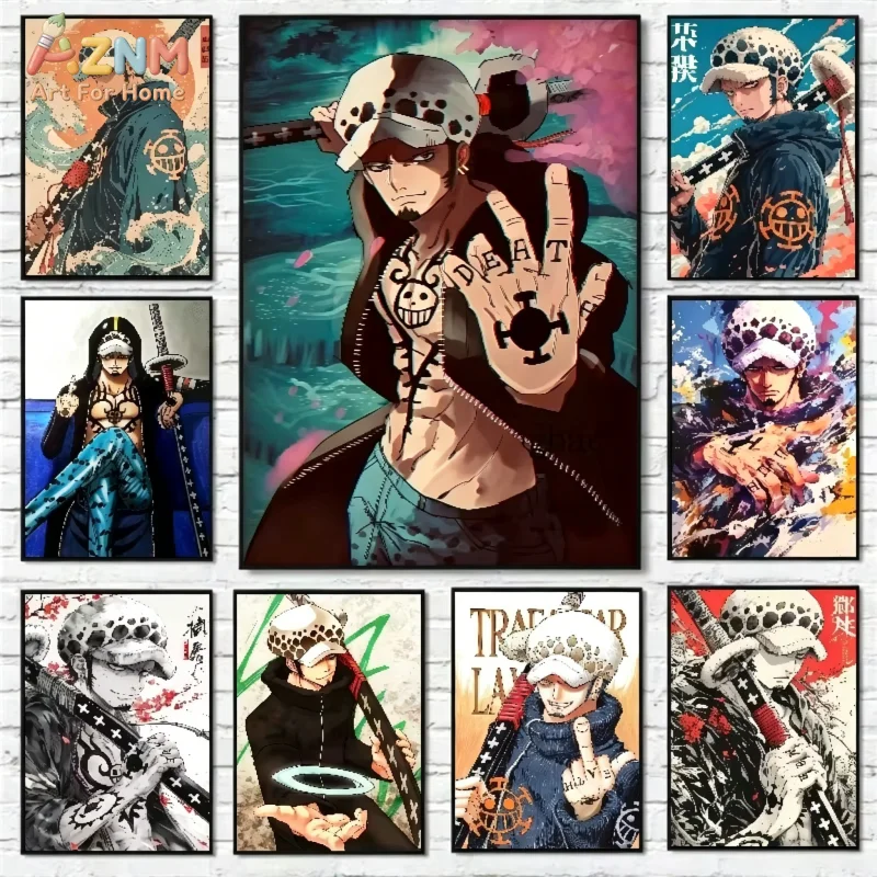 AZNM One Piece Trafalgar Law Canvas Wall Art Anime Character Ukiyo-e Style Print Unframed Canvas Painting For Bedroom Room Wall