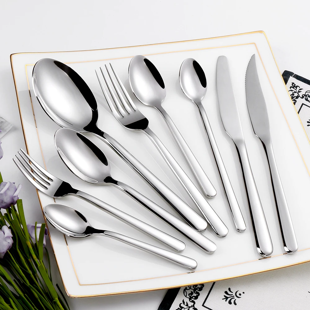 1 Pieces Kitchen Utensils Stainless Steel Western Tableware Set Sliver Cutlery Set Mirror Knife Fork Spoon Elegant Dinnerware